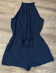 BeBop Romper Women's Medium Sleeveless Top w/ Shorts cinched waist navy halter