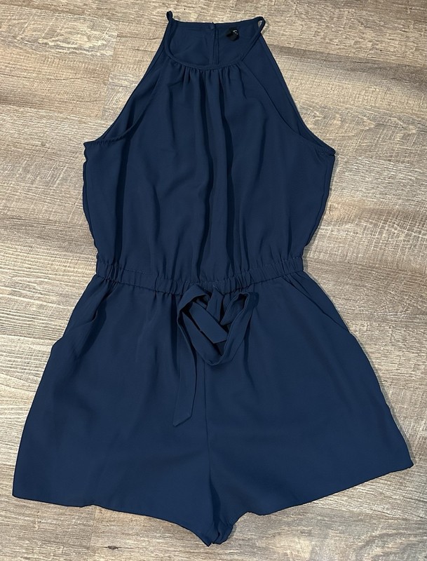 BeBop Romper Women's Medium Sleeveless Top w/ Shorts cinched waist navy halter