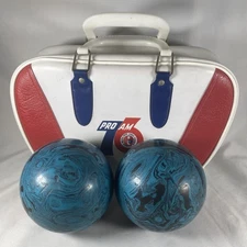 Set of 2 VTG Ebonite Tornado Duckpin Bowling Balls Blue Black Swirl 3lb 6-7oz