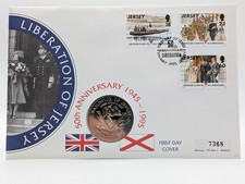 Jersey £2 Two Pound 50th Anniversary of Liberation 1995 Coin & Stamps FDC WWII