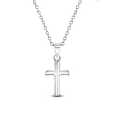 925 Sterling Silver 16" Little Cross Pendant Necklace for Children  Preteens