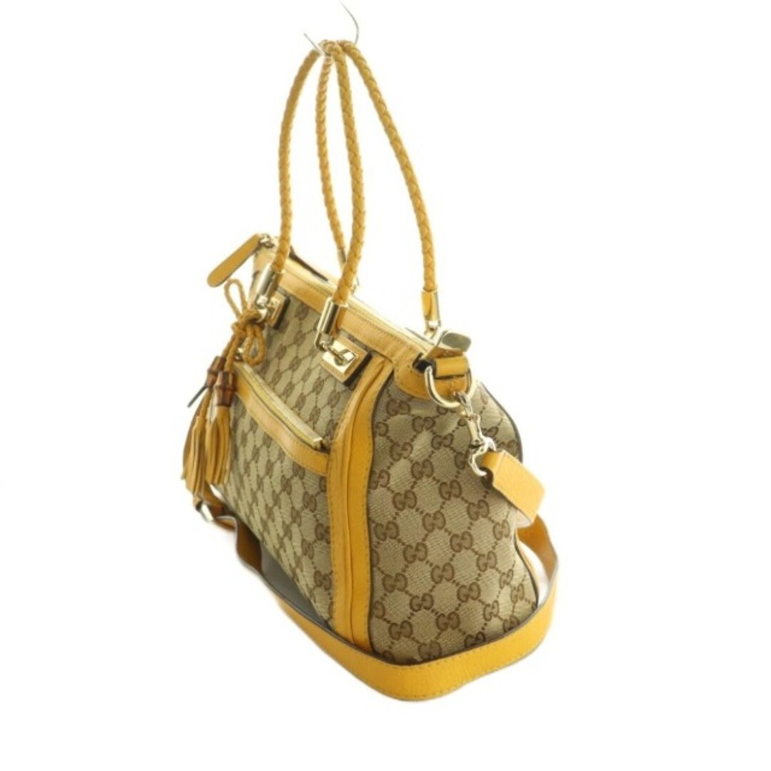Gucci Bella Bamboo 2-Way Bag GG Canvas Yellow Brown Used thumbnail 3