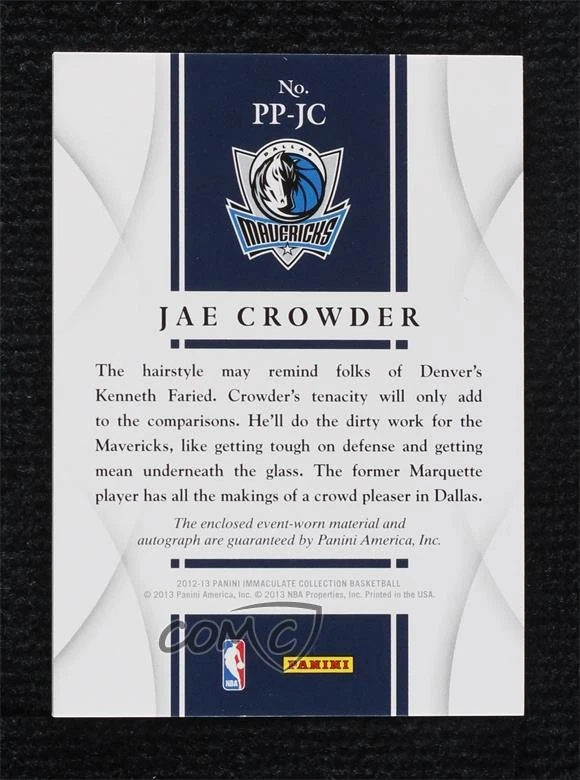 2012-13 Immaculate Premium Signatures /75 Jae Crowder RPA Rookie Patch Auto RC - Image 2 of 2