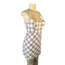 Women M UO Urban Outfitters Cream Brown Keya Plaid Mini Dress Bustier Y2K 1990s
