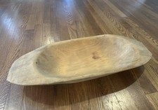 Vtg Hand Carved Wooden Dough Bowl Primitive Wood Trencher Tray Rustic Farmhouse
