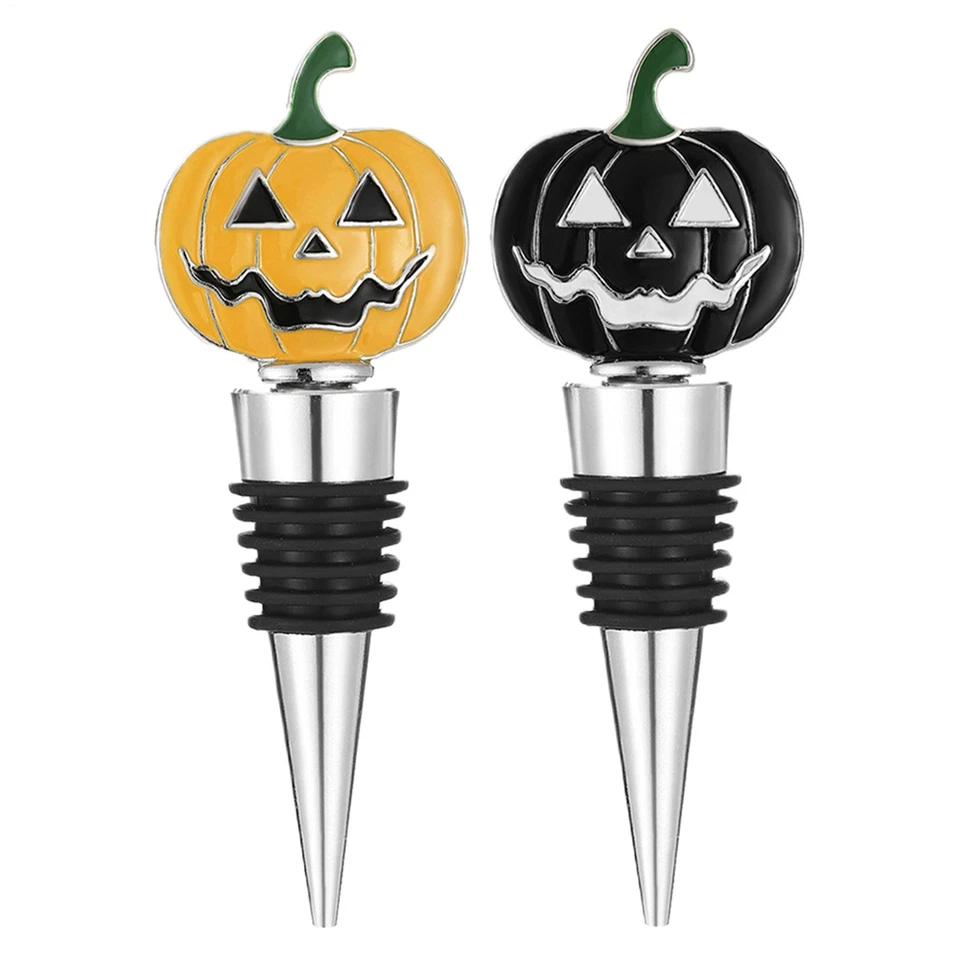2pcs Halloween Wine Stopper Halloween Pumpkin Alloy Wine Sealer Bottle Cork — 第 2/4 张图片
