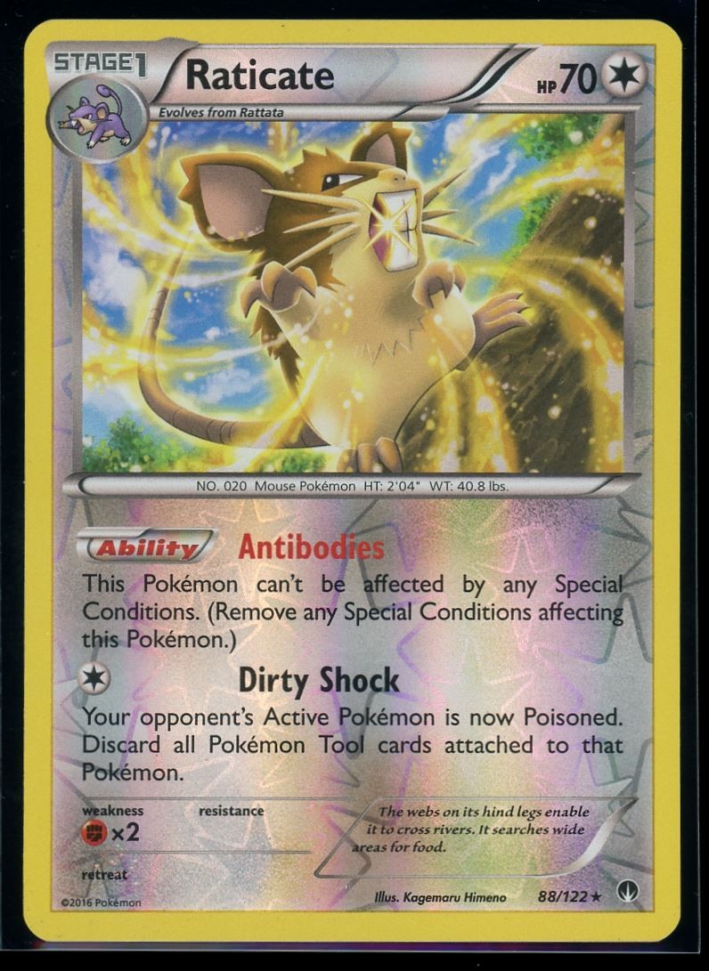 2016 XY - BREAKpoint Raticate Reverse Holo Rare Pokemon Card #88