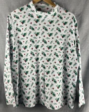 Blair Christmas Mock Turtleneck Women’s XL Holly Berries Long Sleeve Holiday 90s