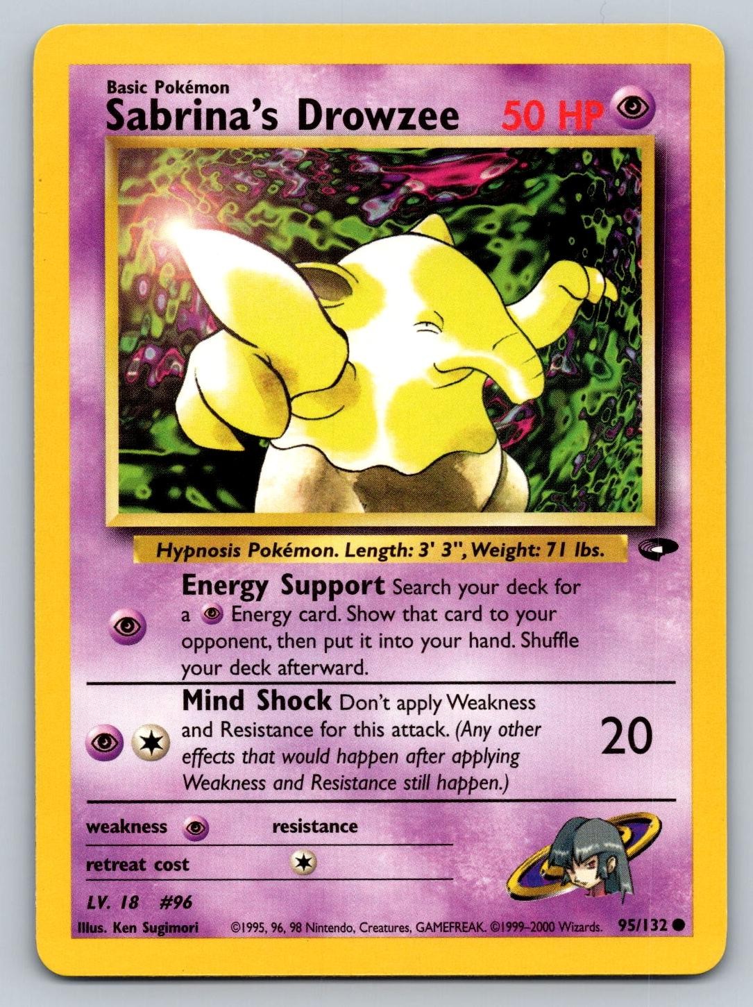 Sabrina's Drowzee 95/132 Common Gym Challenge Pokemon Unlimited Lightly Played