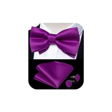 Purple Bow Ties for Men Pre-Tied Bow Tie and Pocket Square Set Adjustable Sol...