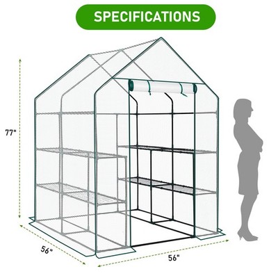 56x56x77 Inch White Walk-in Greenhouse, 8-Shelf, Waterproof PE Cover