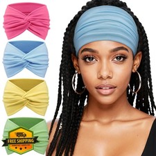 AQOKKA Wide Turban Headband Women Boho Non Slip Elastic Twisted Knot