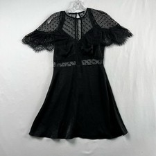 En Crème Dress Womens Small Black Fit Flare Mesh Polka Lace Whimsy goth Fairy