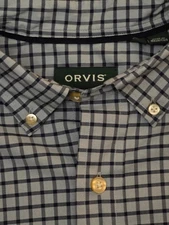 Orvis Classic Fit Men's Large Blue Plaid Button Down Long Sleeve Shirt 