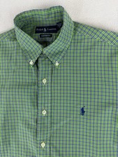 Vtg Ralph Lauren Custom Fit Mens 16/L Button Down Long Sleeve Shirt Green Plaid