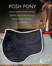 POSH PONY Pressure-Reducing comfort saddle pad for sensitive backs. BLACK/BROWN