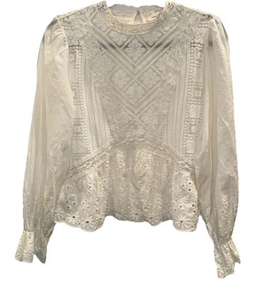 Treasure And Bond  Women s Small  Boho  blouse long sleeve Ivory Cotton (B1)