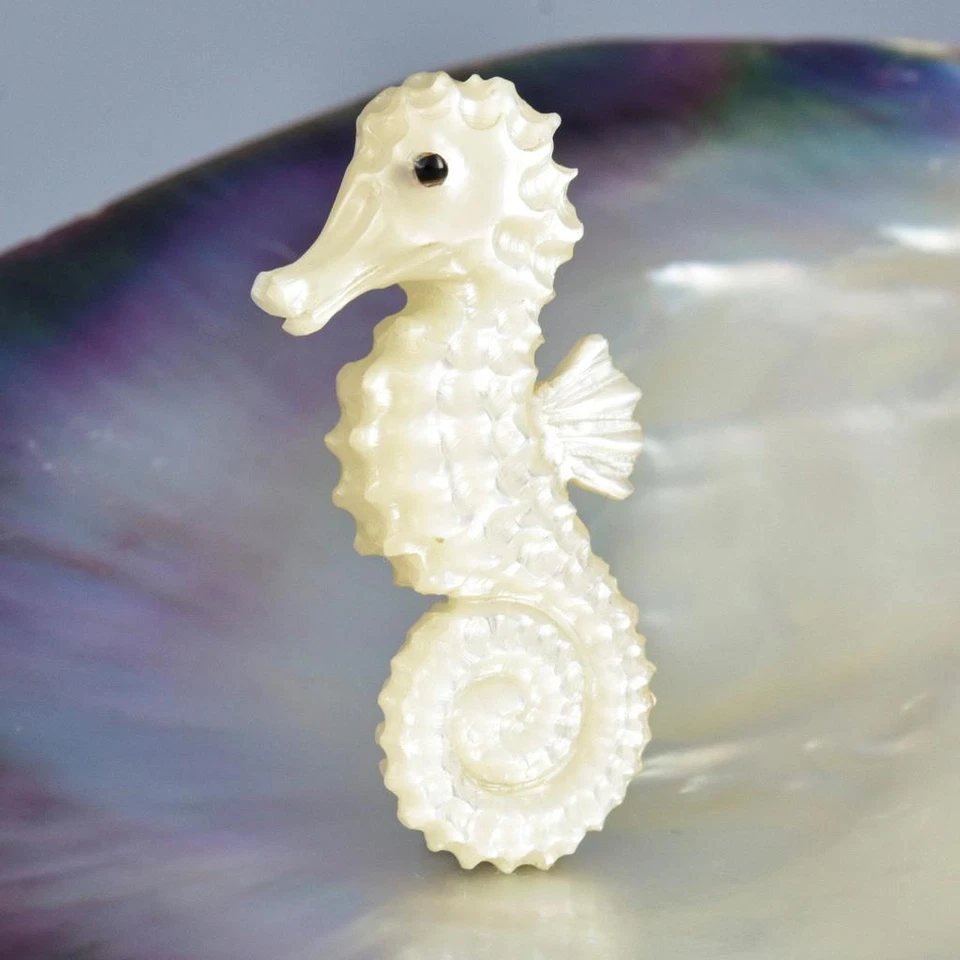 Seepferdchen Design Perlmutt Geschnitzter Skulptur Kollektion Schmuck 7.30g - Bild 4 von 4