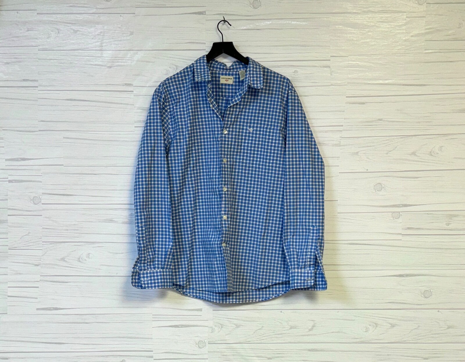 Dockers shirt mens size large button up long sleeve blue patterned