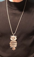 28" Silver Metal Articulalated Owl Pendant Necklace