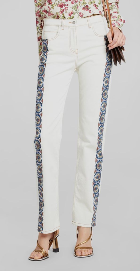 パンツ ETRO Women Straight Pants WREA001199TUDJ1 W0275 WHITE Etro Women's White Paisley Scroll Straight-Leg Jeans Pants