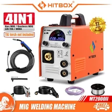 110V&220V MIG Welder HITBOX DC Inverter 200A Gasless Gas MIG TIG Welding Machine