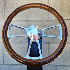 14 Billet Steering Wheel Mahogany Wood Black Rivets Chevy Muscle C10 Ford Rod