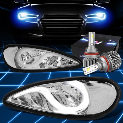 Fit 1999-2005 Pontiac Am 3D LED DRL Chrome/Clear Headlight w/LED Kit Slim Style