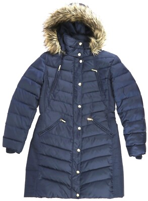 Michael Kors Womens Navy Long Puffer Coat Size M B8410