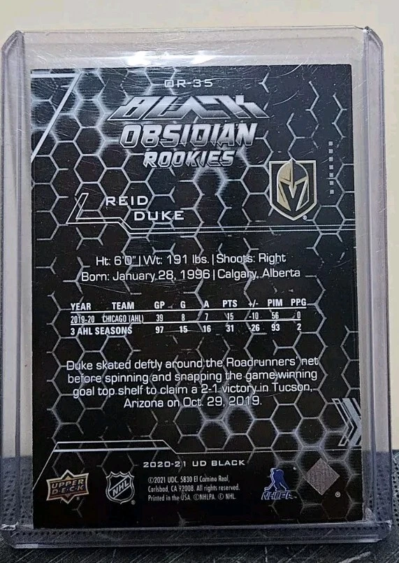 REID DUKE 2020-21 UD SPX Black Obsidian Rookies  #OR-35  342/349 - Image 2 of 2