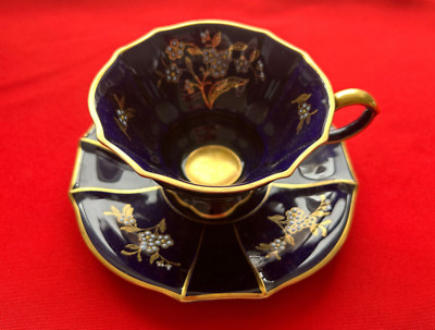 Lindner Porcelain Cobalt and Gold Tea Cup and Saucer Set