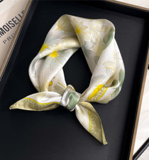 100 Mulberry Silk Scarf Women green flower Kerchief Square Bandana Wrap 53X53cm
