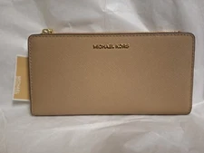Michael Kors Leather Empire Large Slim Snap Wallet Camel