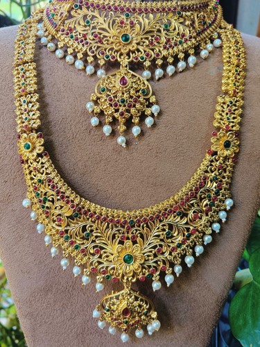 Ethic Indian Bollywood Bridal Choker & Necklace Wedding Gold Plated Jewelry Sets - Picture 8 of 10