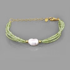 Dainty 4 Layer Peridot & Peral Faceted Round Gemstone Beaded 2MM Bracelets 6-8''