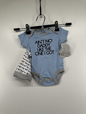 Baby Essentials Boys Blue Bodysuit + Beanie  ain t No Daddy Like The One I Got 
