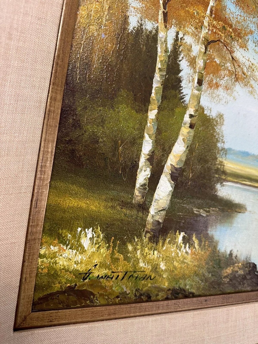 Vintage G. Whitman Signed Framed Oil Painting River Landscape