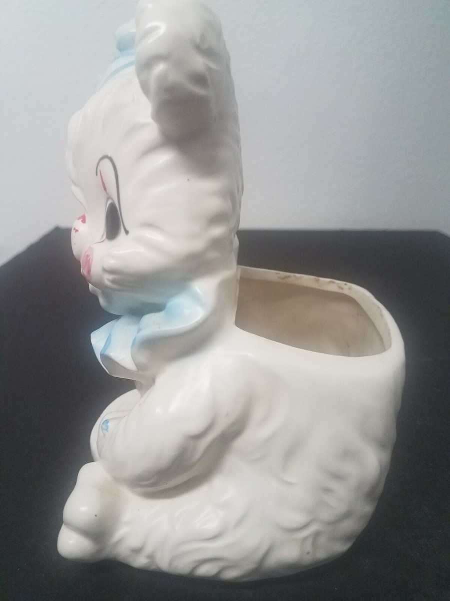 VINTAGE Ceramic Nursery Wide Eyed Bear w/ Drum Tabletop Planter E