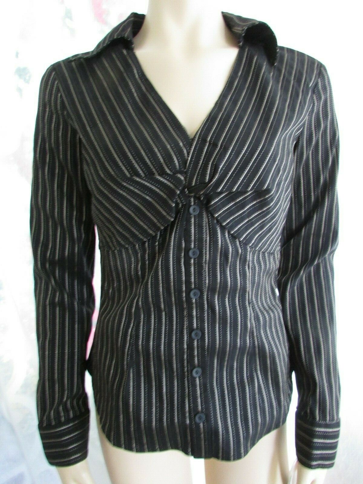 Women's Cartise Black & Gold Striped Blouse Button Front Long Sleeve
