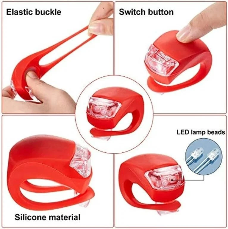 2 LEDs Bike Lights Set Front and Back Clip-On Silicon Bicycle Lights Waterproof - Image 3 of 4