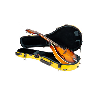 Crossrock Fiberglass A-Style Mandolin Case Backpack Straps, TSA Lock-Yellow