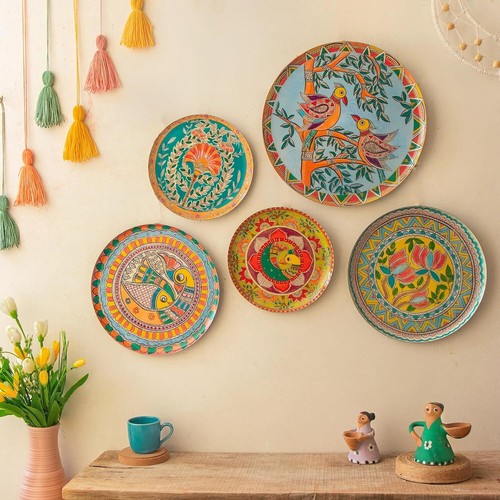 Madhubani Iron Wall Plates- Set of 5 (Multicolor) Wall Decoration Items For Livi