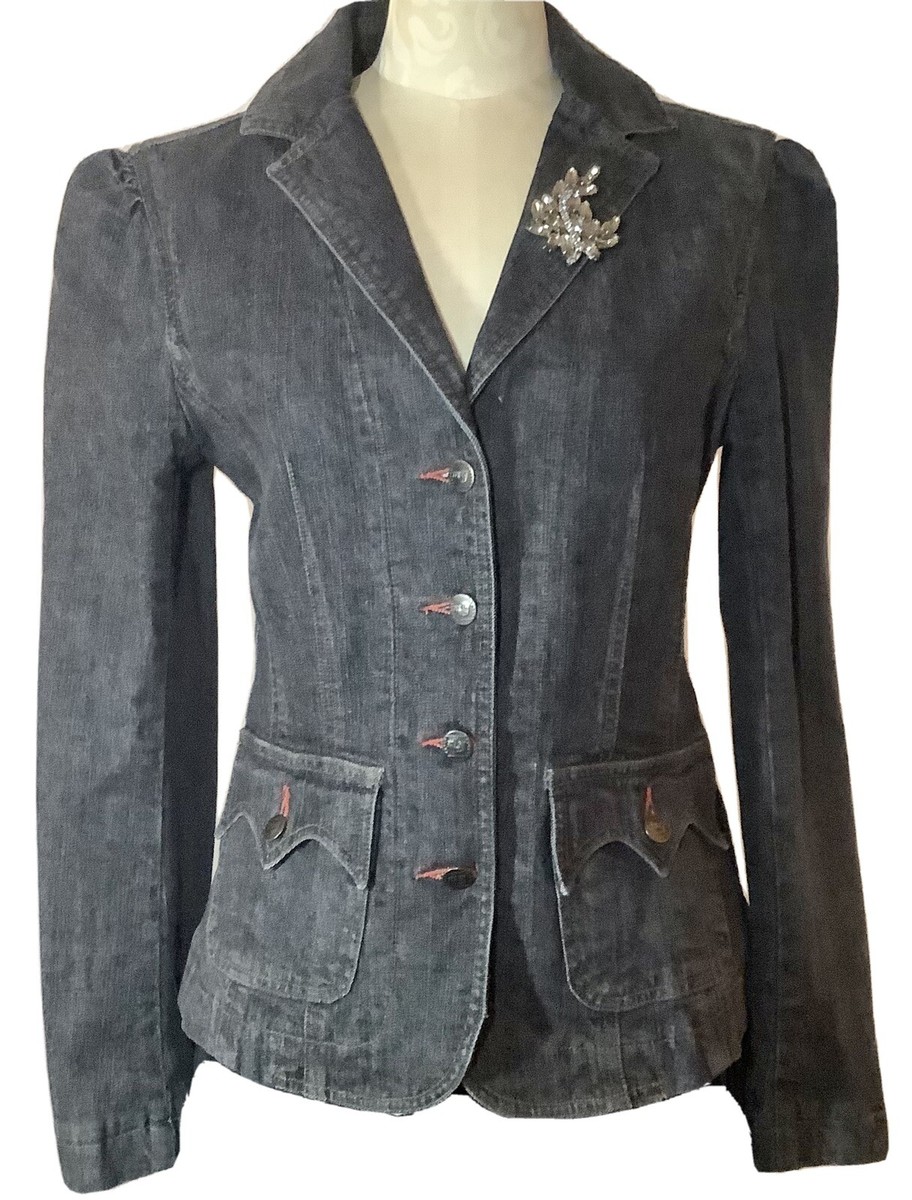 VTG Nicole Miller Jean Jacket Blazer Stretch Denim,Puff Sleeves