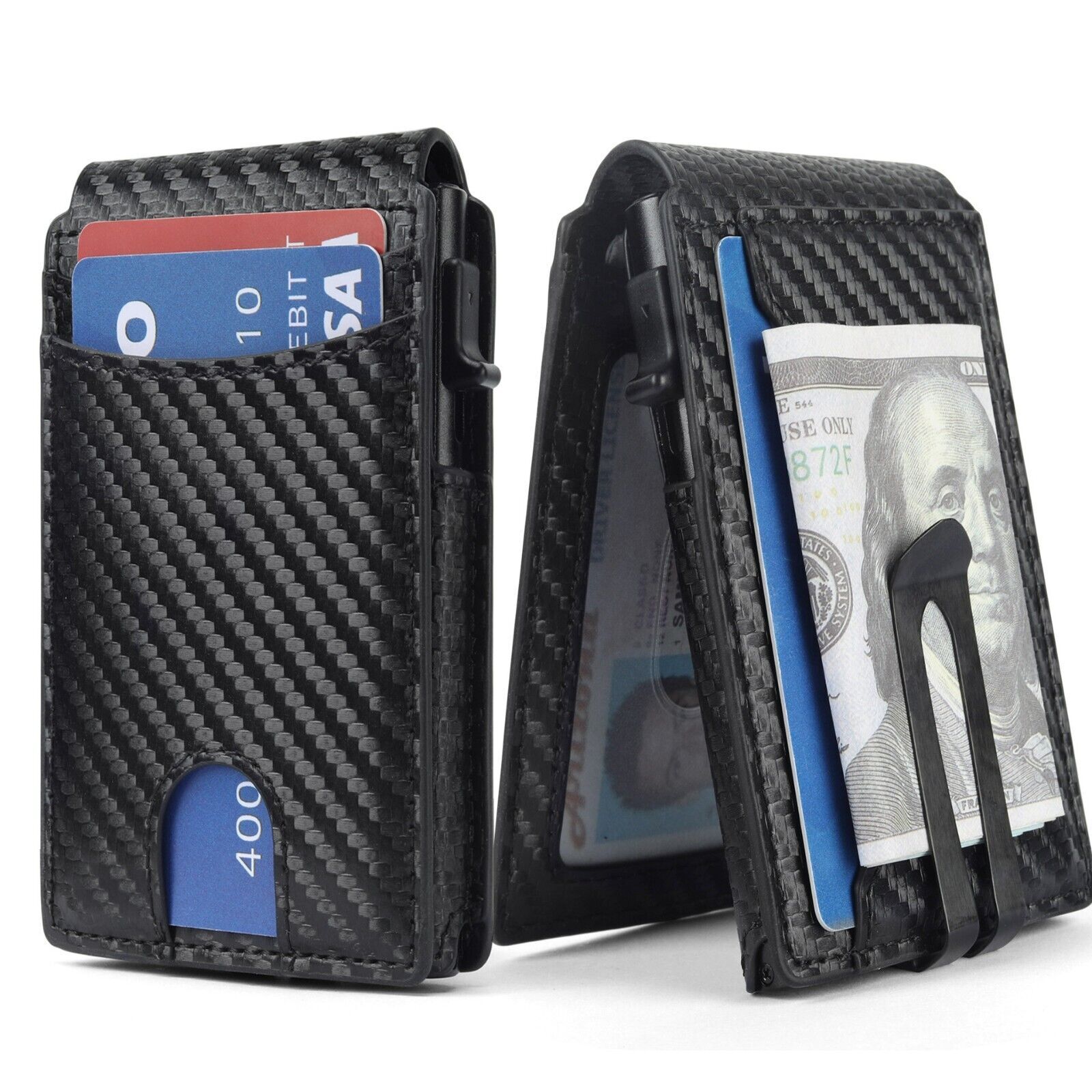 Slim Minimalist Mens Wallet with Money Clip & Pop-Up Card Holder