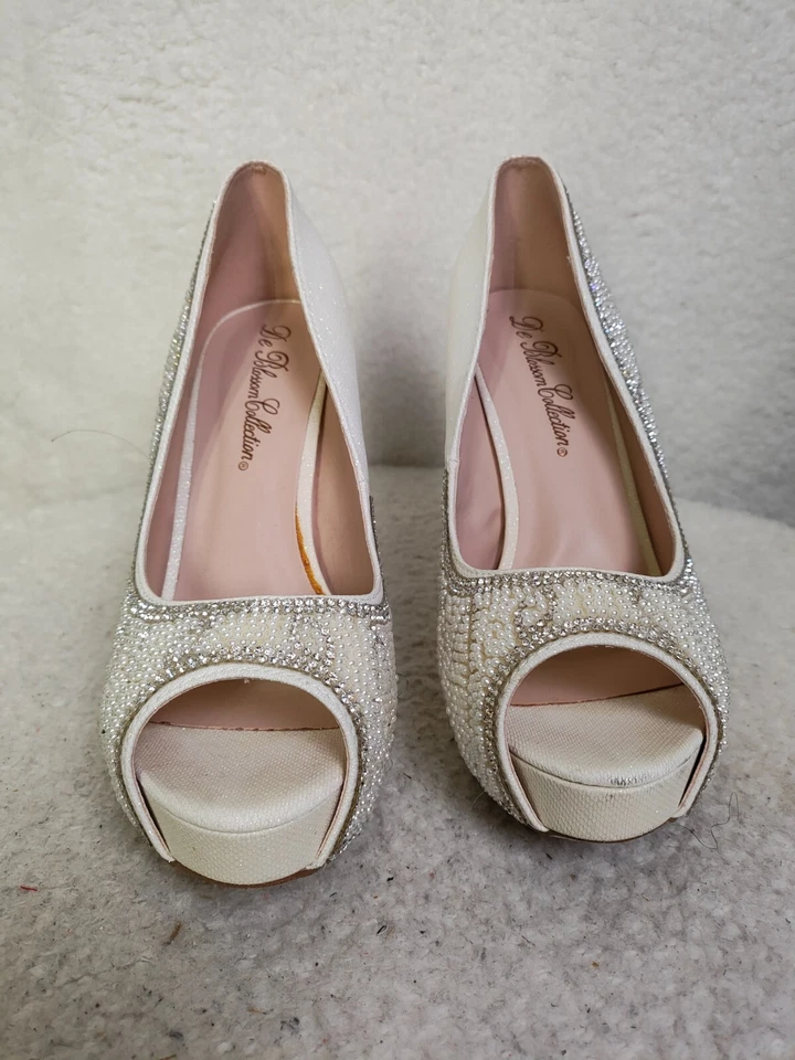 Sapato Stileto De Blossom Collection Feminino Bomba 8.5 Creme Syntheti Plataforma Frisada - Imagem 2 de 4