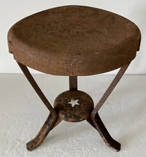 Dairy Milking Stool Star Cut Out Primitive Early 1900s Metal Cast Iron 12” Tall