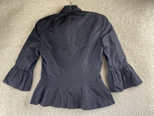Ralph Lauren Black Label Blazer Jacket Women 2 Silk Button Up Ruffle Peplum - Picture 2 of 10