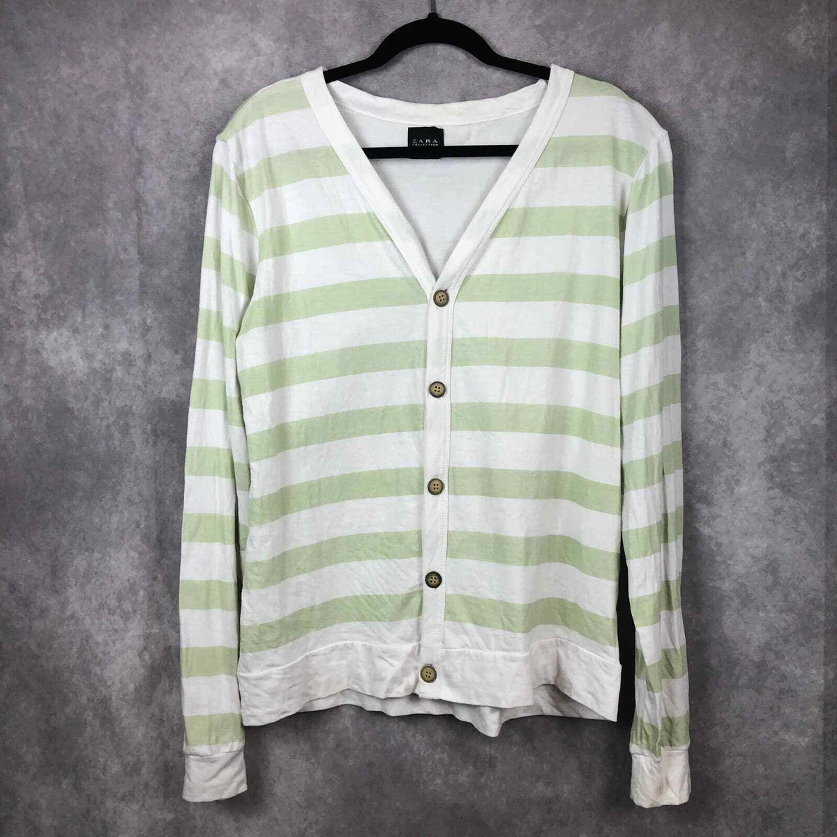 ZARA Collection Striped Cardigan Button Up Sweater Womens Seafoam