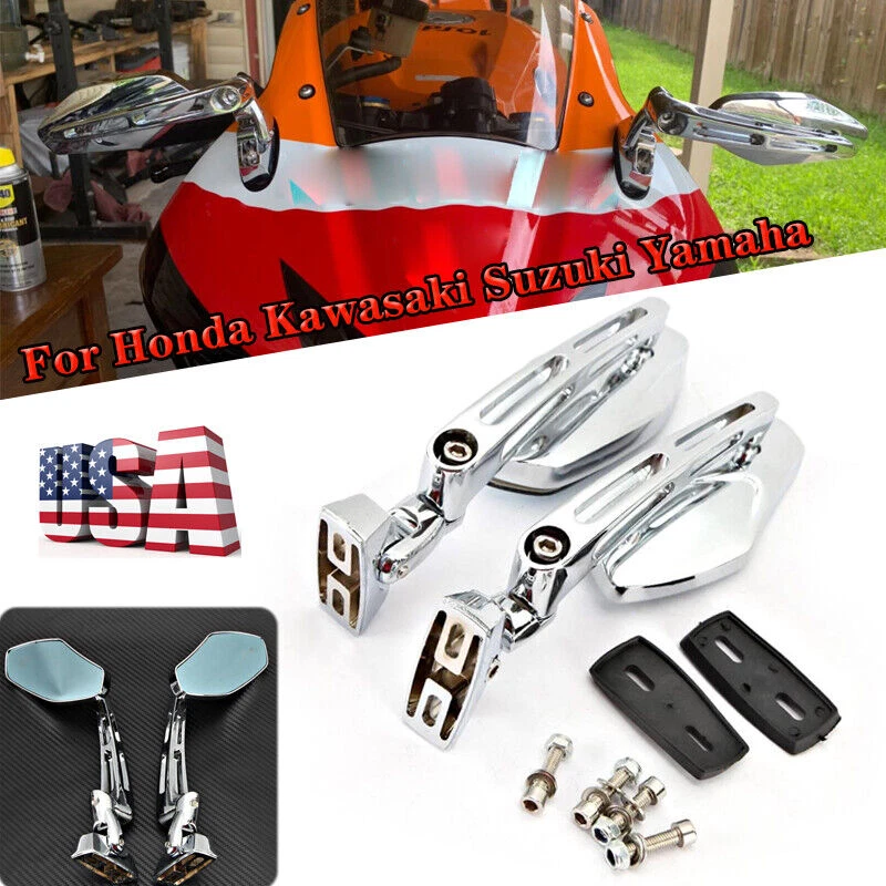 Espejos retrovisores deportivos cromados para moto de calle para Kawasaki ZX14 ZX6 ZX6R Foto 3 de 4