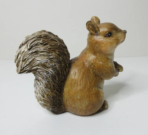 Realistic Wood Resin Squirrel Figurine 4.5"